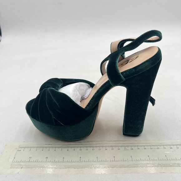 FSJ Dark Green Velvet Platform Chunky High Heel Sandal Peep Toe Ankle Strap Shoe - Picture 2 of 8